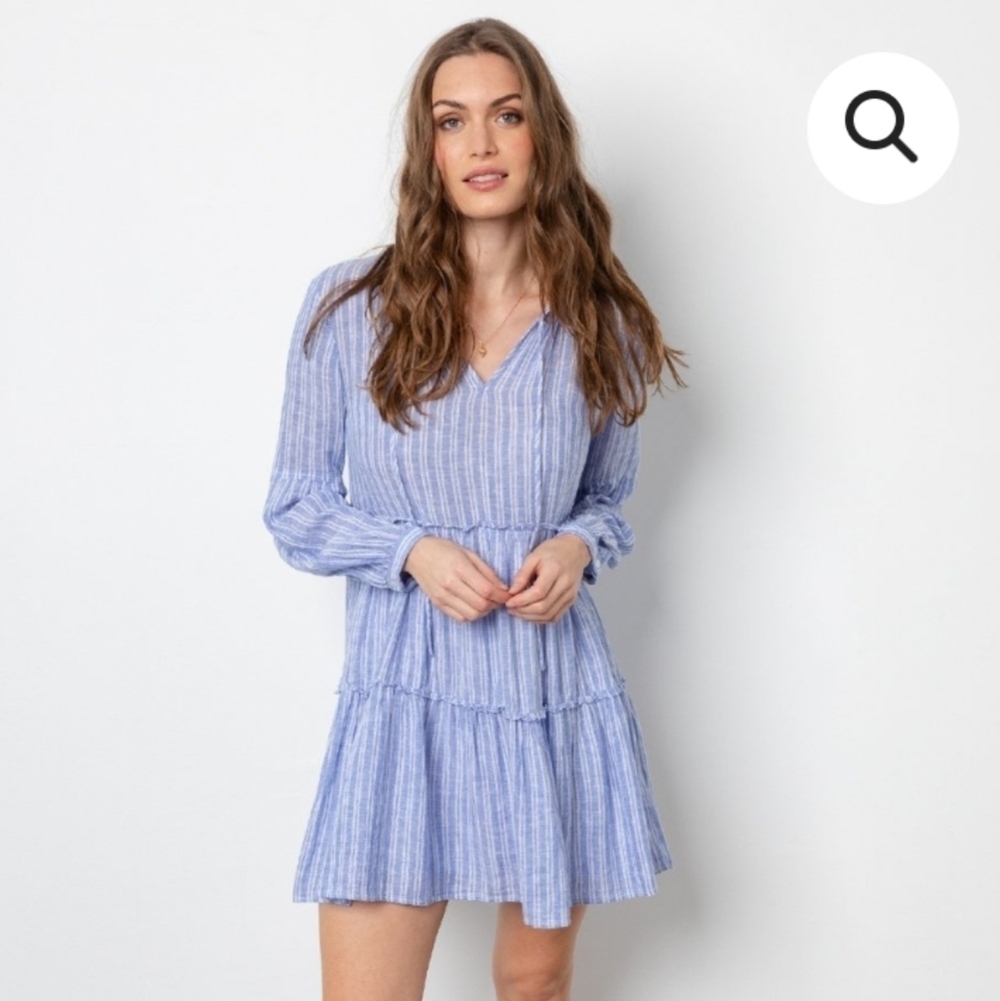 Rails Everly Mini Dress Ludlow Stripe Blue White Linen Blend Size Large